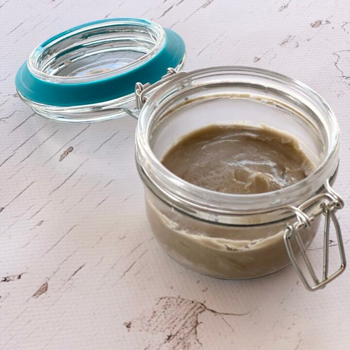 A jar of homemade deodorant made with 4 simple ingredients that works!