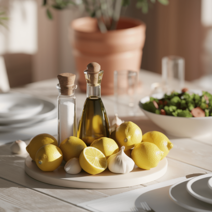 Lemon Garlic Salad Dressing ingredients on a table