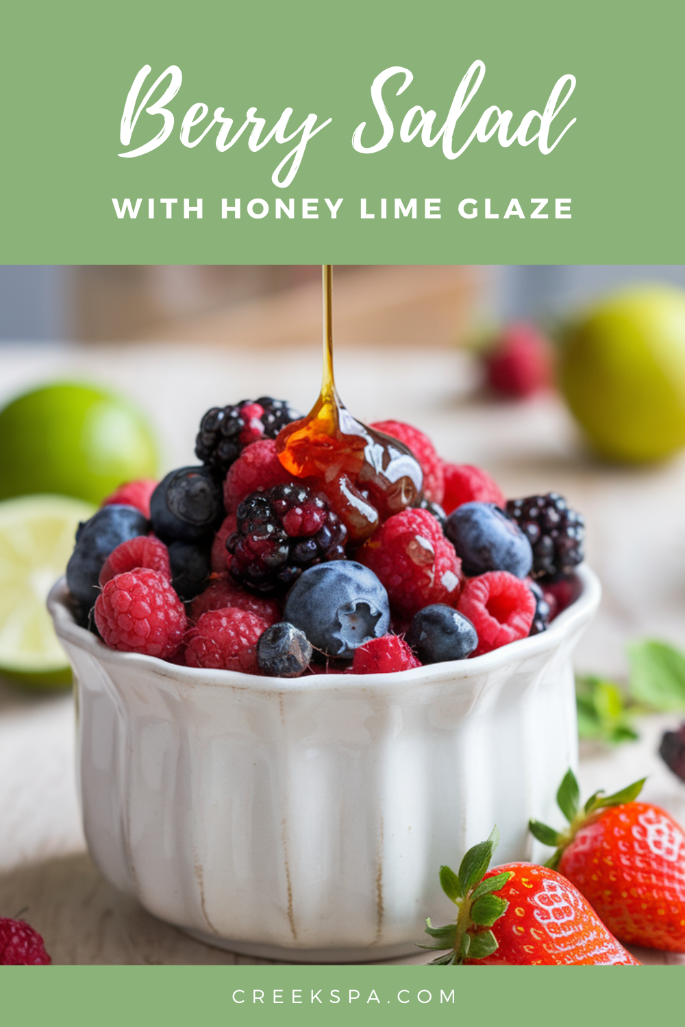 A mix of fresh organic berries in a refreshing honey lime glaze.