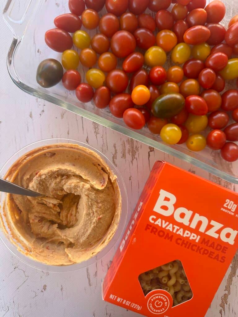 Simple ingredients make this tasty and flavorful Hummus and Roasted Tomato Pasta.